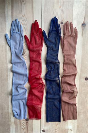 Gri Uzun Şık Gelin Eldiveni Tül Eldiven Nikah/Düğün/Parti Eldiveni