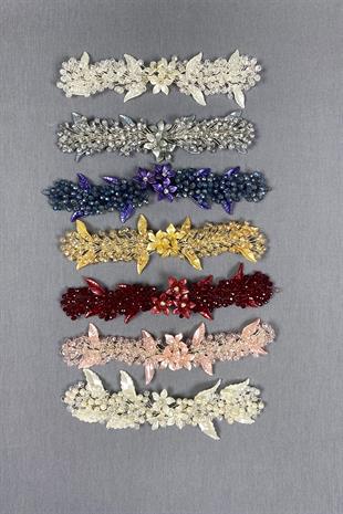 إكسسوار للحجاب وشعر الزفاف مطرز بأوراق الشجر باللون الرمادي والكريستال