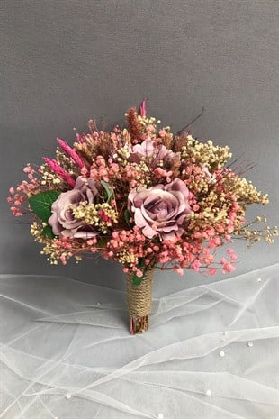 Dried Rose Bride Bouquet and Groom Boutonniere