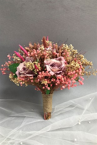 Dried Rose Bride Bouquet and Groom Boutonniere