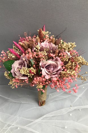 Dried Rose Bride Bouquet and Groom Boutonniere