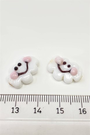 Gülen Bulut Cam Boncuk Kolye ucu Beyaz 1 Adet