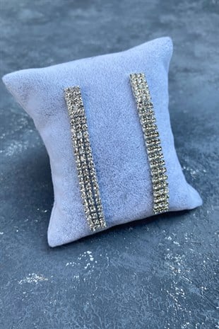 Gümüş 3 Sıra Sallantılı Abiye Küpe