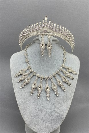 Silver Anteras Bridal Henna Crown and Necklace Set
