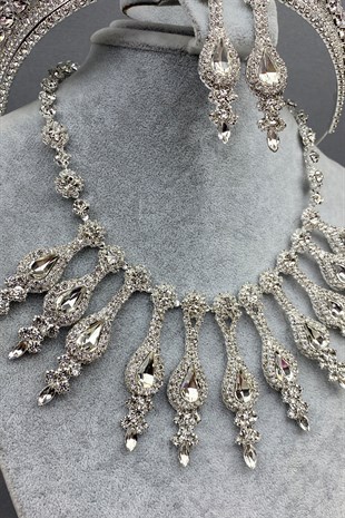 Silver Anteras Bridal Henna Crown and Necklace Set