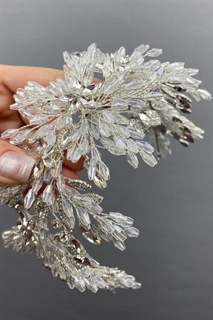Silver Arden Beaded Bridal Tiara Headband Accessory