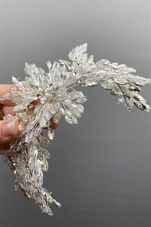Silver Arden Beaded Bridal Tiara Headband Accessory