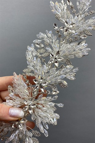 Silver Arden Beaded Bridal Tiara Headband Accessory