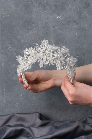 Silver Arden Crystal Beaded Headband and Bridal Henna Tiara