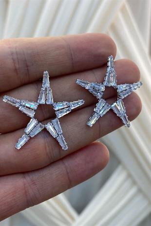 Gümüş Baget Zirkon Taşlı Abiye Parlak Küpe