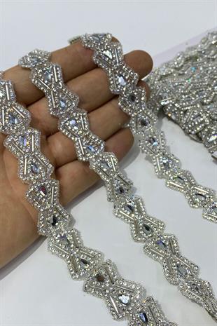 Silver Baklava Pattern Iron-On Strip Applique