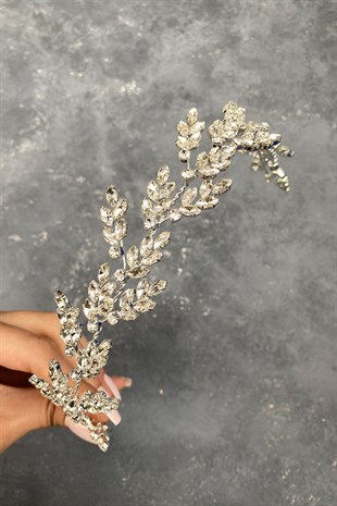 Silver Beryl Leaf Motif Bridal Henna Crown Hair Accessory
