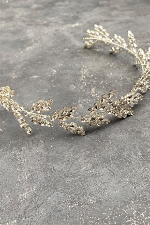 Silver Beryl Leaf Motif Bridal Henna Crown Hair Accessory