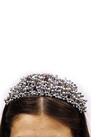 Gümüş Boncuklu Prenses Model Gelin Tacı