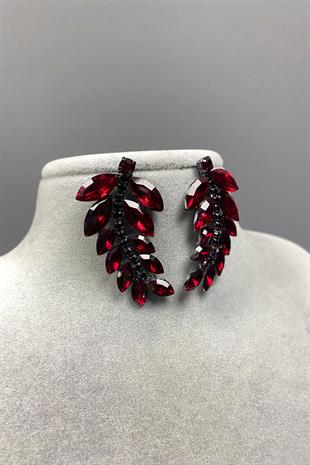 Silver Boron Leaf Pattern Ela Evening Dress with Stone Bridal Earring