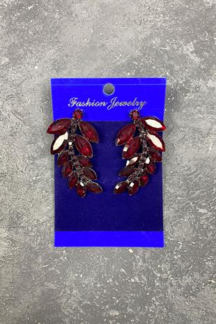 Silver Boron Leaf Pattern Ela Evening Dress with Stone Bridal Earring