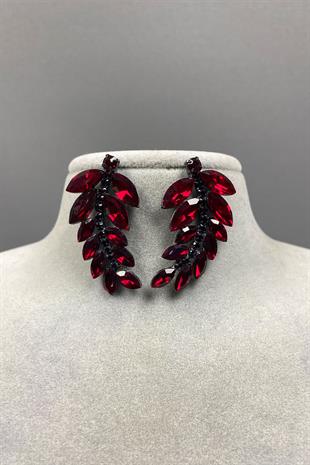 Silver Boron Leaf Pattern Ela Evening Dress with Stone Bridal Earring