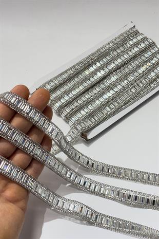 Gümüş Boru Boncuklu Ütüyle Yapışan Şerit Taş