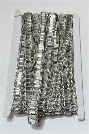 Gümüş Boru Boncuklu Ütüyle Yapışan Şerit Taş