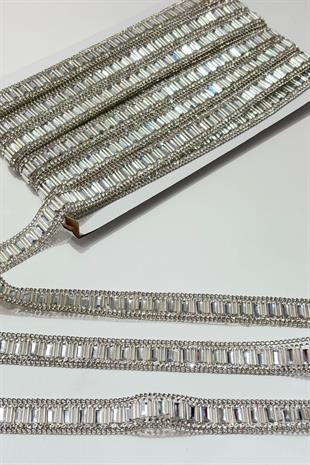 Gümüş Boru Boncuklu Ütüyle Yapışan Şerit Taş