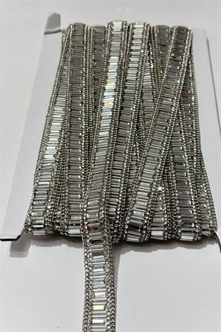 Gümüş Boru Boncuklu Ütüyle Yapışan Şerit Taş