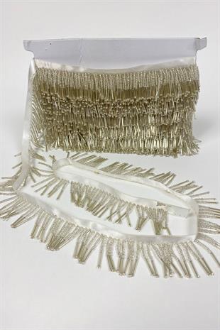 Gümüş Boru Ve Kum Boncuk İşlemeli Saçak Şerit