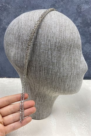 Gümüş Çift Sıra Sallantılı Gelin Tacı Saç Aksesuarı