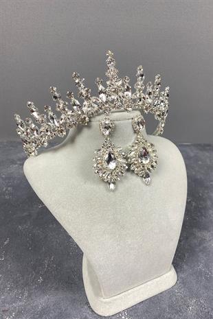 Gümüş Cooker Gelin Tacı Ve Mekik Taşlı Abiye Küpe