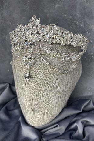 Gümüş Dali Alınlık Sallantılı Gelin Kına Tacı Saç Aksesuarı