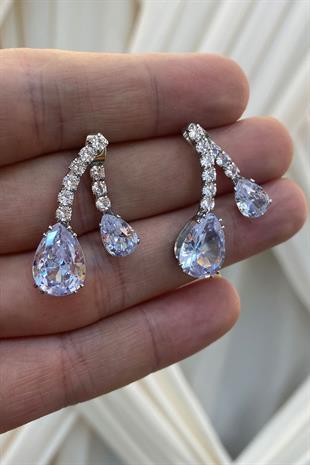 Gümüş Damla Taşlı Özel Zirkon Parlak Küpe