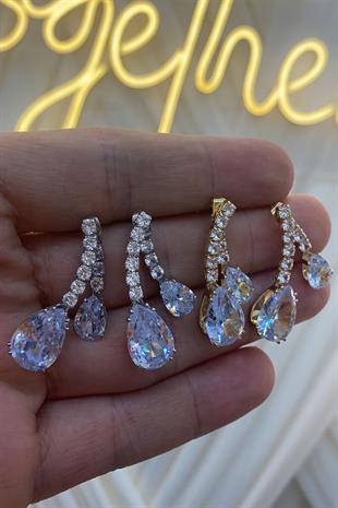 Gümüş Damla Taşlı Özel Zirkon Parlak Küpe