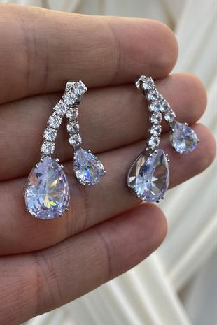 Gümüş Damla Taşlı Özel Zirkon Parlak Küpe