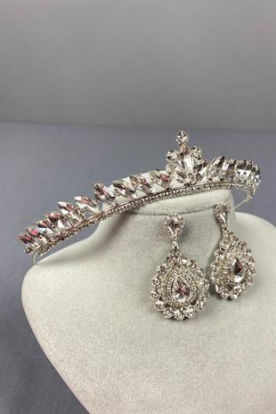 Gümüş Ece Gelin Tacı Ve Damla Mekik Küpe Seti