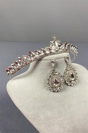 Gümüş Ece Gelin Tacı Ve Damla Mekik Küpe Seti