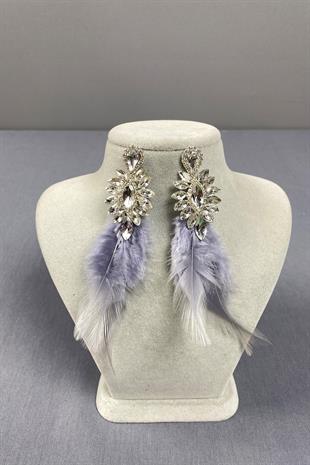 Gümüş En Şık Tüylü Özel Davet Balo Düğün Abiye Küpe