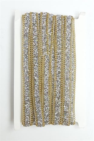 الفضة سلسلة الذهب على الشريط مطرز بالخرز