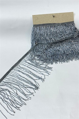 Gümüş Gri Boncuklu 15 cm Saçak Püskül