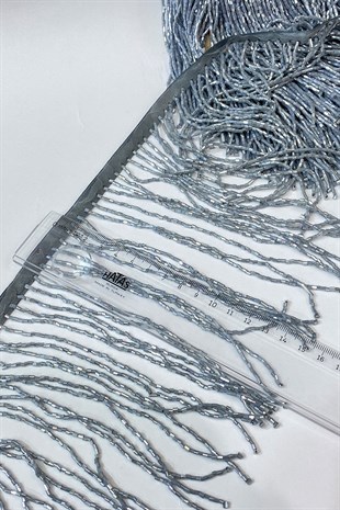 Gümüş Gri Boncuklu 15 cm Saçak Püskül