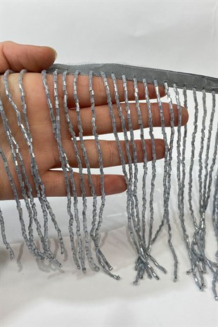 Gümüş Gri Boncuklu 15 cm Saçak Püskül