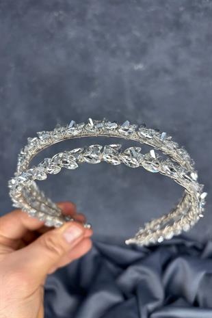 Silver Gray Double Row Stone Lea Bridal Hair Accessory Bridal Henna Crown