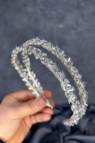 Silver Gray Double Row Stone Lea Bridal Hair Accessory Bridal Henna Crown