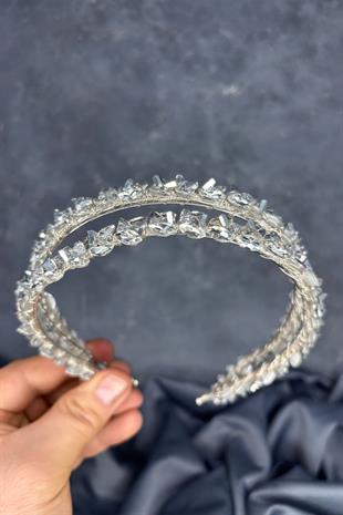 Silver Gray Double Row Stone Lea Bridal Hair Accessory Bridal Henna Crown