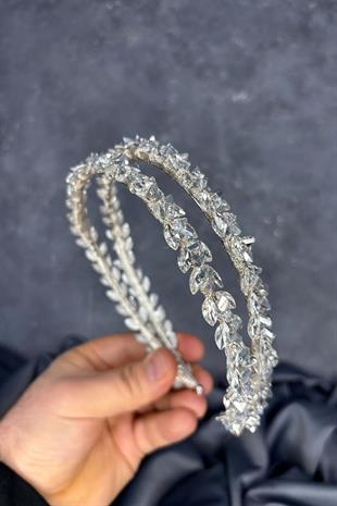 Silver Gray Double Row Stone Lea Bridal Hair Accessory Bridal Henna Crown