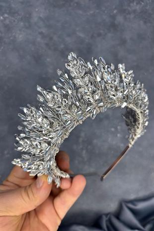 Silver Gray Elisa Design Beaded Bridal Henna Crown Hair Accessory