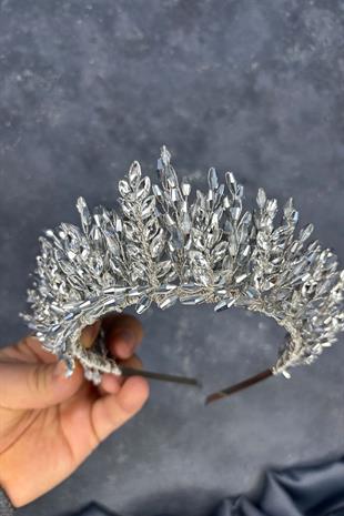 Silver Gray Elisa Design Beaded Bridal Henna Crown Hair Accessory