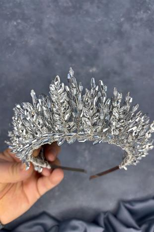 Silver Gray Elisa Design Beaded Bridal Henna Crown Hair Accessory