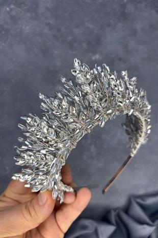 Silver Gray Elisa Design Beaded Bridal Henna Crown Hair Accessory