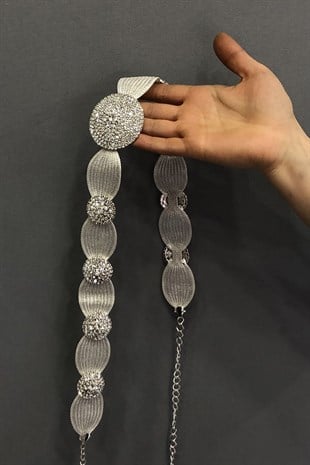 حزام شالوار الألباني بحجر شبكي فضي