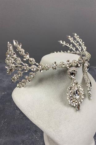 Gümüş Helenist Çift Taraflı Gelin Kına Tacı ve Küpe Seti