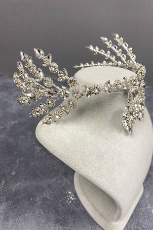 Gümüş Helenist Gelin Kına Tacı ve Mekik Taşlı Küpe Seti